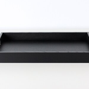 Modern black wooden rectangular serving tray with handles - decorative serving tray. Black wood ottoman tray