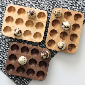 Quail egg tray. Wooden Egg Holder for 12 eggs. Farmhouse Kitchen Storage decor.