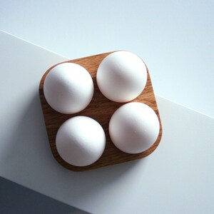 Oak wood egg holder for 4 eggs. Farmhouse Fresh Egg Storage. image 2
