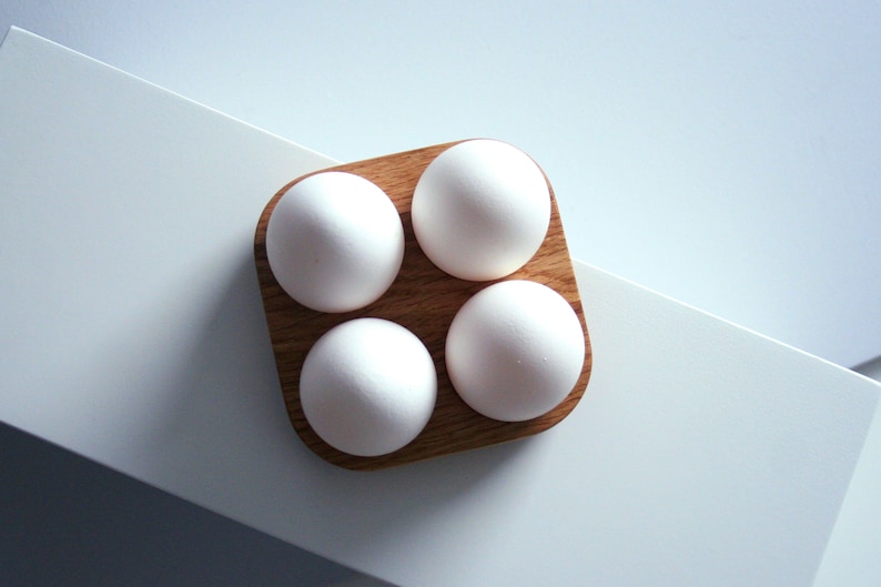 Oak wood egg holder for 4 eggs. Farmhouse Fresh Egg Storage. image 2