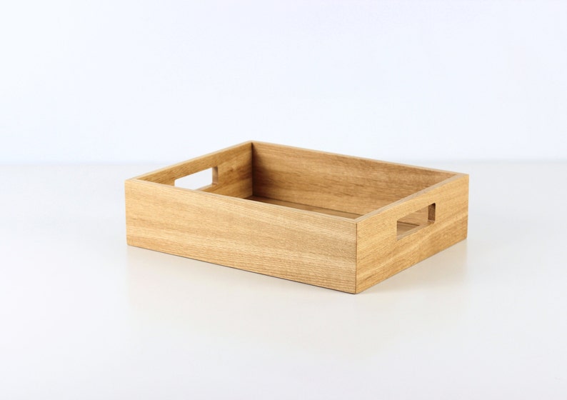Oak Wood Serving Tray with Cutout Handles - Dimensions: 25 cm x 35 cm x 9 cm