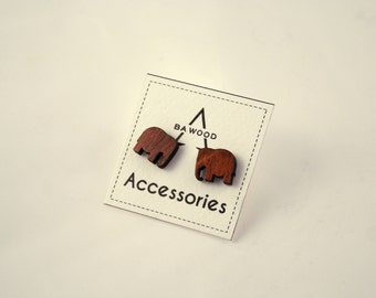 Tiny Elephant earrings. Wooden stud earrings. Wood earrings.