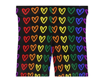 Short motard pour femme coeurs arc-en-ciel LGBTQ Pride Heart Short pour femme arc-en-ciel fierté lesbienne Coeurs arc-en-ciel Gay Pride mignon short Pride arc-en-ciel