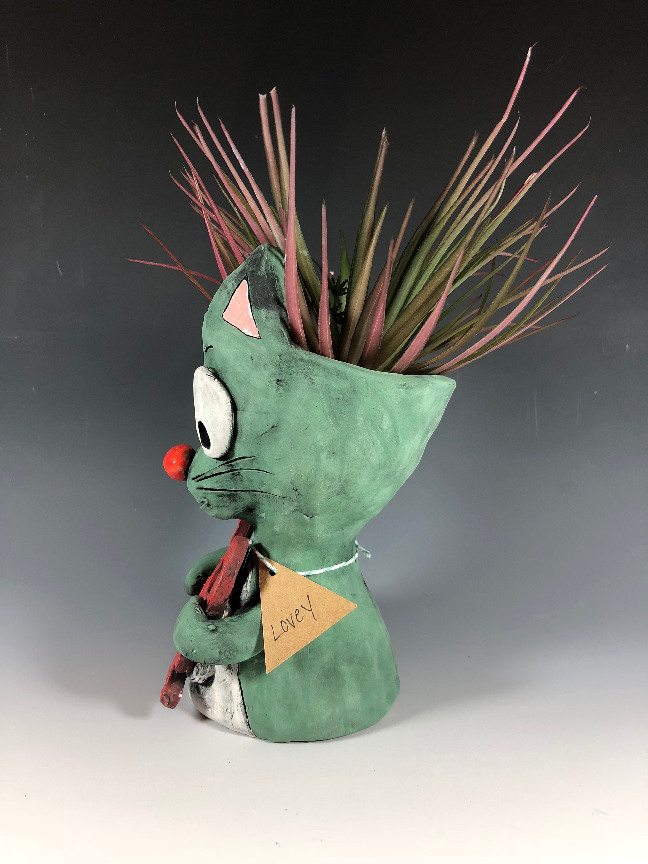Lovey Cat Turquoise Small Planter Succulent Pot Animal Handmade Pothead Lovey Cat Turquoise Small Planter Succulent Pot Animal Handmade Pothead
