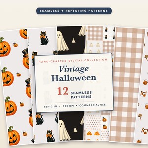 Vintage Halloween Watercolor Seamless Patterns, Fall Digital Paper (12 Designs)