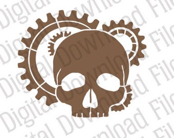 Vector Stencil Graphic - DD67 - Skull & Cogs - DIGITAL DOWNLOAD file in Ai and Svg formats - Fully Editable Vinyl Ready Image - Steampunk