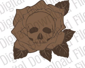 Vector Graphic - DD04 Rose Skull - DIGITAL DOWNLOAD - Ai & Svg formats - Fully Editable - Gothic Skeleton Love