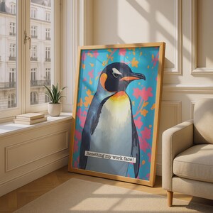 Penguin Funny Quote Print, Resetting My Work Face, Colourful Wall Art Poster