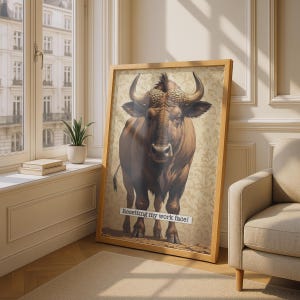 Funny Buffalo Wildebeest Wall Art Print, Resetting My Work Face, Office Humour Poster
