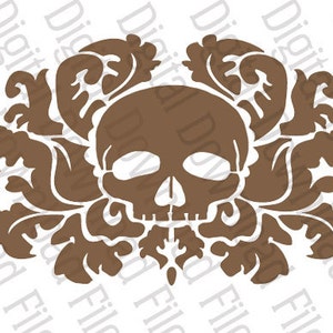 Vector Stencil Graphic - DD20 - Skull on Damask - DIGITAL DOWNLOAD file in Ai and Svg formats - Fully Editable Vinyl Ready Image - Steampunk
