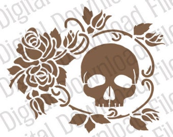 Vector Stencil Graphic - DD72 Rose Vine Skull - DIGITAL DOWNLOAD file in Ai and Svg formats - Fully Editable Vinyl Ready Image - Steampunk