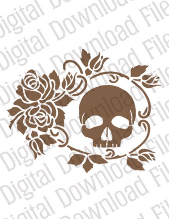Download Vector Stencil Graphic Dd72 Rose Vine Skull Digital Etsy