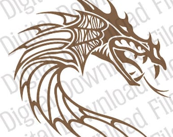Vector Graphic - DD76 Tribal Dragon Vector - DIGITAL DOWNLOAD - Ai & Svg formats - Fully Editable - Tattoo, Mythical Legendary Creature Myth