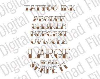 Vector Graphic - DD41 Tattoo Ink Font Vector - DESCARGA DIGITAL Formatos Ai & Svg Totalmente editable - Tattoo Skin Design Carnival Letter Machine