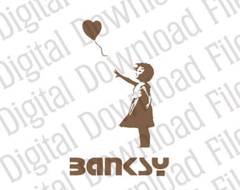 Vector Graphic - DD85 Banksy Logo + Girl with Balloon - DIGITAL DOWNLOAD - Ai & Svg - Fully Editable Vinyl Ready Image, Graffiti Street Art