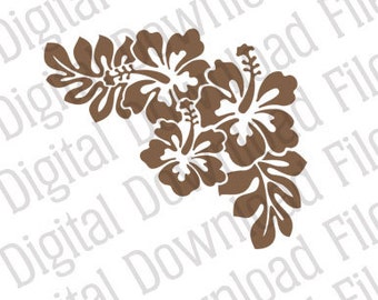 Vector Stencil Graphic - DD61 Hibiscus Flower Leaves Vector - DESCARGA DIGITAL - ai & svg - Totalmente editable Vinyl Ready Image Flower Exotic