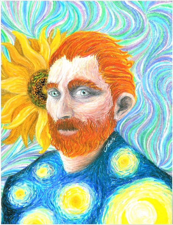 Vincent Van Gogh Self Portrait Sunflower Starry Night Medley Etsy