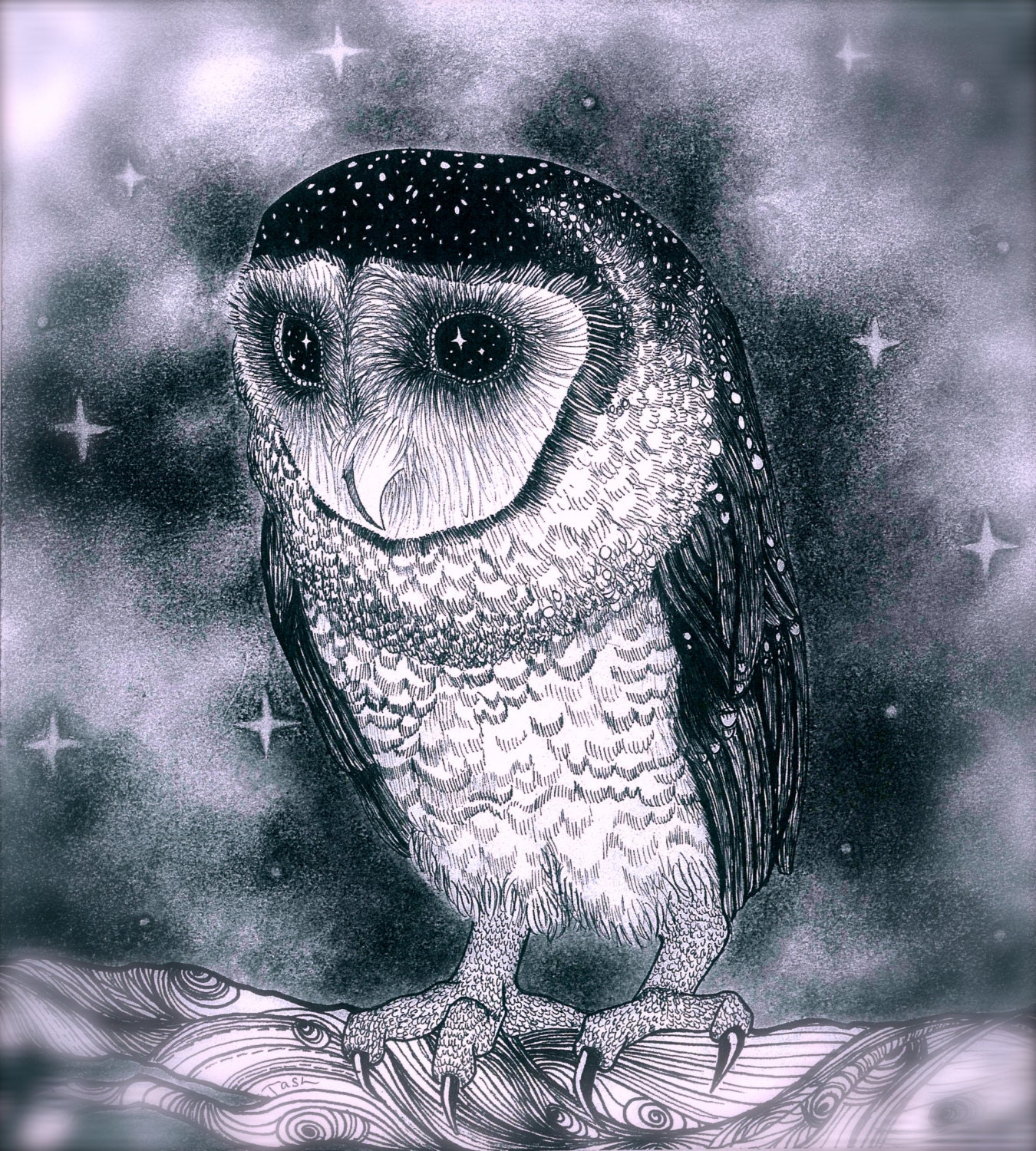Owl Pen and Ink and Charcoal Drawing - Etsy
