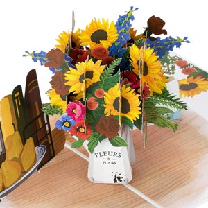 Sonnenblumen Pop Up Karte - Geburtstagskarten, Muttertagskarten, Glückwünsche für neues Zuhause, Dankeskarten - Handgemacht