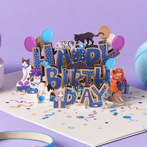 Happy Birthday Cats Pop Up Card - Battersea Dogs & Cats Home Charity Card - Officially Licensed