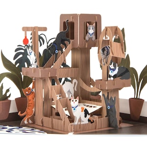 Cardology - Cat Tree Pop Up Card - Cat Gift voor kattenliefhebbers - Officieel gelicentieerde liefdadigheidskaart