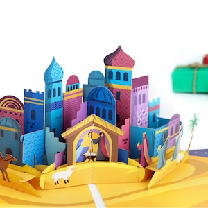 Pop-up kerstkaart Bethlehem | Kerstkaarten, kerstkaartenpakket, kerstkaarten, handgemaakte pop-upkaarten van Cardology