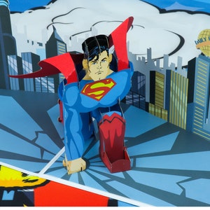 Cartão Pop-up do Superman | Cartão de Aniversário do Superman para Meninos, DC Comics, Embalagem Ecológica que se Transforma em Envelope, Inclui Cartão para Mensagem