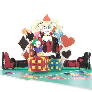 Carte pop-up Harley Quinn | Cadeaux Harley Quinn, Batman, DC Comics, emballage écologique se transformant en enveloppe, carte de message incluse