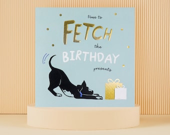 Cardology - Happy Birthday Dog Card - 'Time To Fetch The Birthday Presents' - Battersea Charity Card