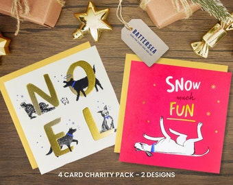 Charity Christmas Card Pack of 4 For Dog Lovers | Battersea Dogs & Cats Home Charity Cards | Dog Christmas Cards | Blank