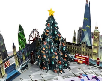 Carte pop-up La veille de Noël | Cartes pop-up de Noël britannique | Cartes de voeux de Noël 3D sur le thème britannique | Fait main