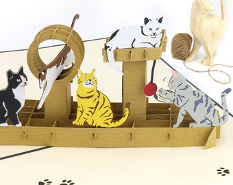 Carte pop-up d'anniversaire de chat - cartes de fête des mères pour les mamans chats ou les amoureux des chats, carte d'anniversaire de chat