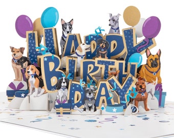 Happy Birthday Dogs Pop Up Card - Battersea Dogs & Cats Home Charity Card - Officially Licensed