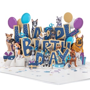 "Happy Birthday Hunde Pop Up Karte - Battersea Dogs & Cats Home Charity Karte - ""Offiziel lizensiert"""