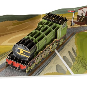 vintage Train à vapeur anniversaire Pop Up carte - carte inspirée des Écossais volants | Parfait pour la fête des pères, les anniversaires ou pour les cadeaux de train | Fait main
