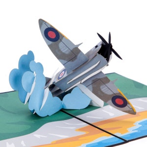 Spitfire Birthday Pop Up Card - RAF Gifts, Gifts for Plane Enthusiasts, Aviation Cards and Gifts, Flying Spitfire 3D Model | Handmade