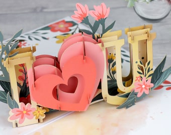 Je t'aime Pop Up Card | Cartes de Saint Valentin 3D, cartes de fête des mères, cartes d'anniversaire, cartes pour maman | Fait à la main (Cardologie)