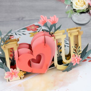 Cartão Pop-up "Eu Te Amo" | Cartões 3D para o Dia dos Namorados, Cartões para o Dia das Mães, Cartões de Aniversário, Cartões para a Mamãe | Feito à Mão (Cardology)