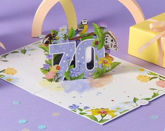 Cardology - 70th Birthday Pop Up Card - Floral 70th Birthday Card For Women