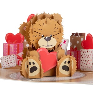 Cardology - Carte pop-up Love Teddy Bear pour cartes de Saint-Valentin, cartes d'anniversaire et cartes de fête des Mères | Fait main