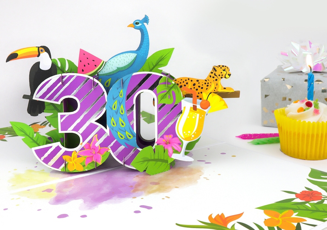 Tropical 30th Birthday Pop up Card for Her | Cardology - Etsy UK