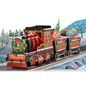 Cardology - Carte pop-up Train de Noël - Carte de Noël 3D pour famille et amis | Fait main