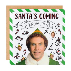 Cardology Buddy The Elf Christmas Card Funny Christmas Card 'Santa's Coming' Will Ferrell Officially Licensed image 3