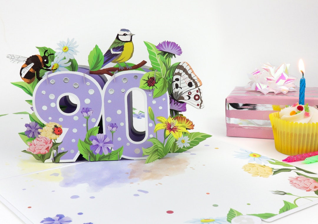 Liif Pop-Up-Karte Zum 90. Geburtstag – Handgefertigt, 20,3 X 15,2 Cm, Inkl. Umschlag & Notizkarte