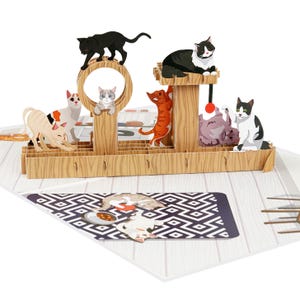 Pop-up verjaardagskaart kat - Moederdagkaarten voor kattenmoeders of kattenliefhebbers, verjaardagskaart katten