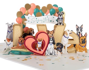 Carte pop-up chiens pour anniversaires ou anniversaires - Carte de charité Battersea Dogs & Cats pour la maison - Sous licence officielle