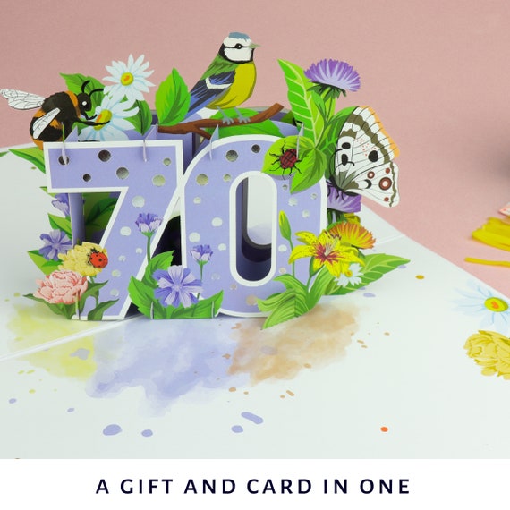 Happy 70th Birthday Pop Up Card, Birthday Card For Her, Ideal Birthday Commemorative Gift For Women, Wife, Mom, Sister, Friend, 3D Birthday Greeting Card Gift With Blank Note And Envelope, 5" X7