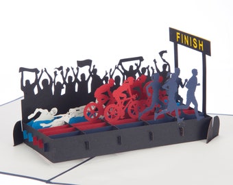 Carte pop-up triathlon | Cartes d'anniversaire triathlon, Carte triathlète, cadeaux triathlon, cadeaux triathlon Ironman, cadeaux pour triathlètes