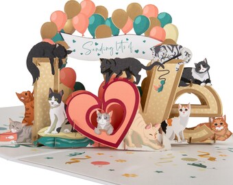 Cats Pop Up Card for Birthdays or Anniversaries - Battersea Dogs & Cats Home Charity Card - Officially Licensed