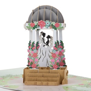 Lesbische trouwkaart - bruiden pagode pop-up kaart - mevrouw en mevrouw kaarten